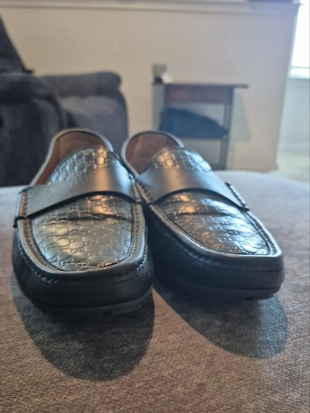 Gucci Black Embossed GG Leather Penny Loafers GUCCISSIMA